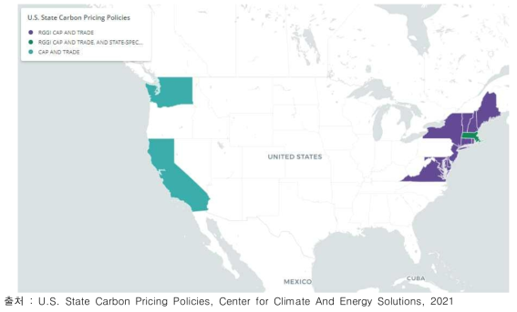 미국 탄소세 도입 주 지도
