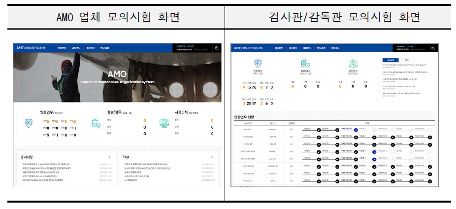 AMO 업무관리시스템 모의시험 화면