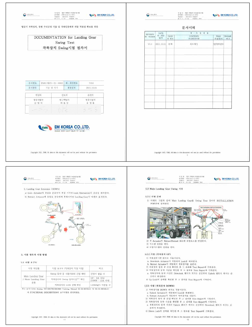 착륙장치 Swing 시험절차서(Doc No. EMK(항공)-21-8002