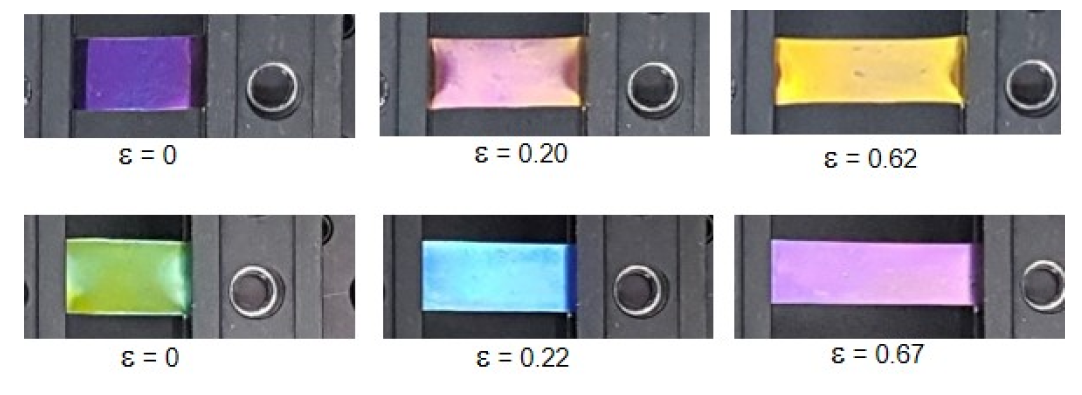 초기 색이 다른 두 센서의 strain에 따른 색 변화