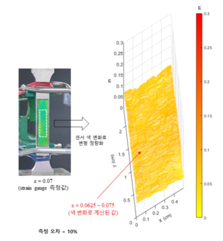 스트레인 게이지 측정값과 센서 색 변화로 계산된 변형 비교 (2차년도)