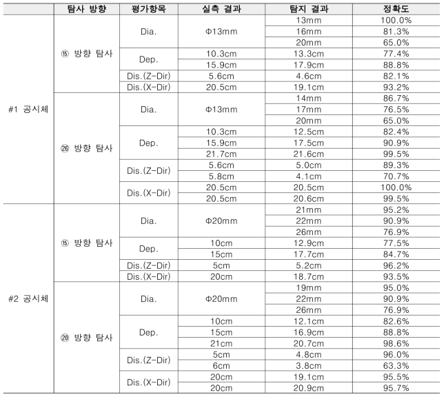 가변형 접촉 GPR 탐사의 정확도 결과