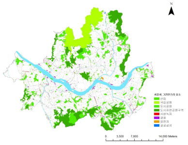 서울시 그린인프라 현황(박효석 외, 2014)