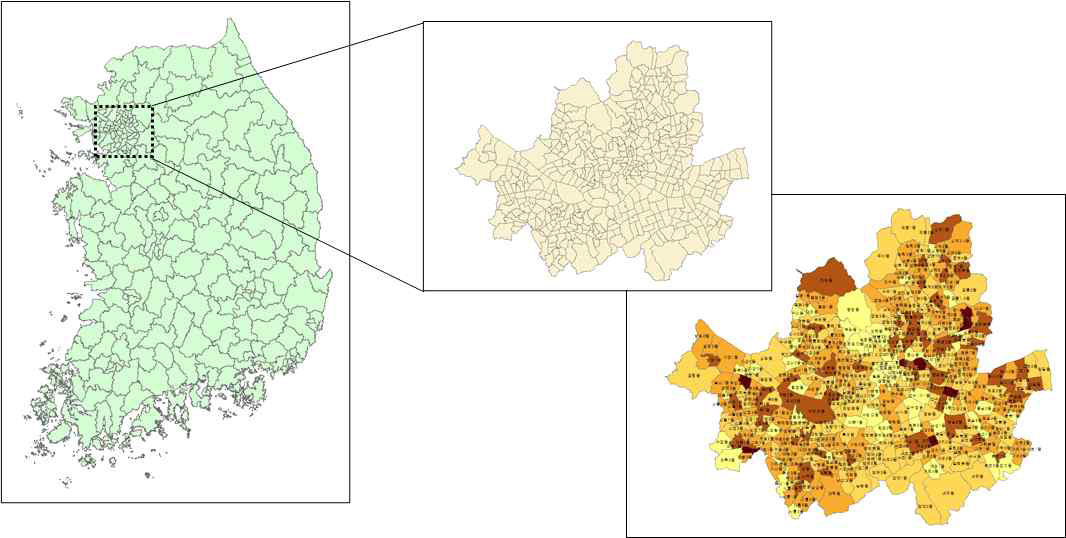 통계지리서비스 서울시 인구 밀도 자료