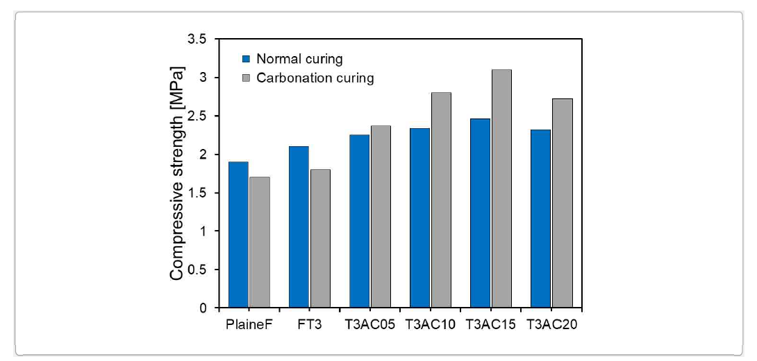 폼 복합체의 탄산화 양생에 의한 압축강도 결과