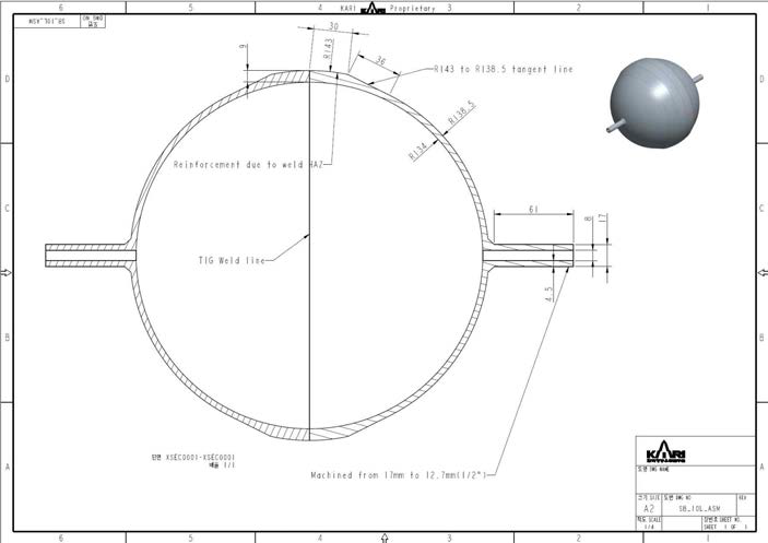 적층 제도된 반구형 부품을 용접하여 압력 용기로 제작 시 형상