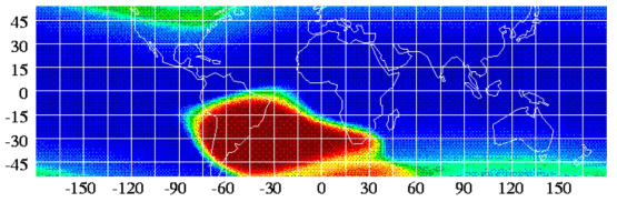 South Atlantic Anomaly(SAA)의 위치