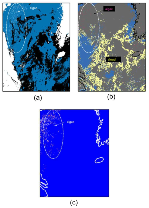 탐지 결과(예 1) (a): Modeling map(GT), (b) AFAI map (c) Detection map