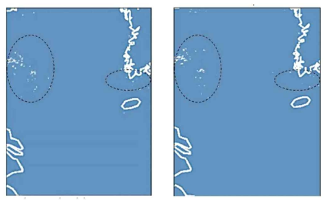 탐지 결과(예 2) 좌: Modeling map(GT), 우: Detection map