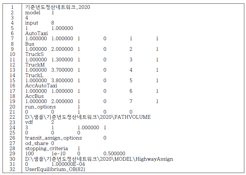 TOVA 통행배정 모형 구동을 위한 Argument 파일형식