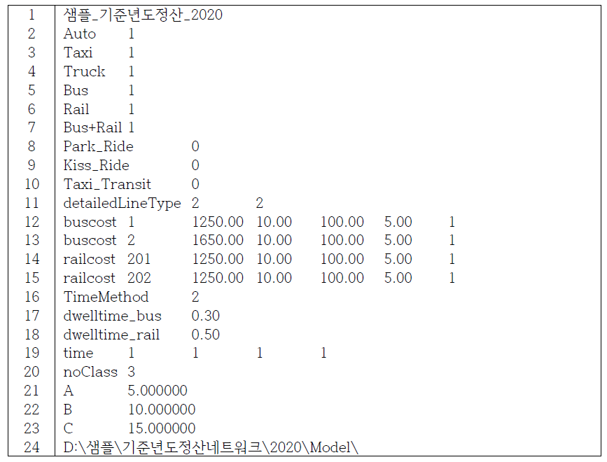 TOVA 기종점간 통행속성 추출을 위한 Argument 파일형식