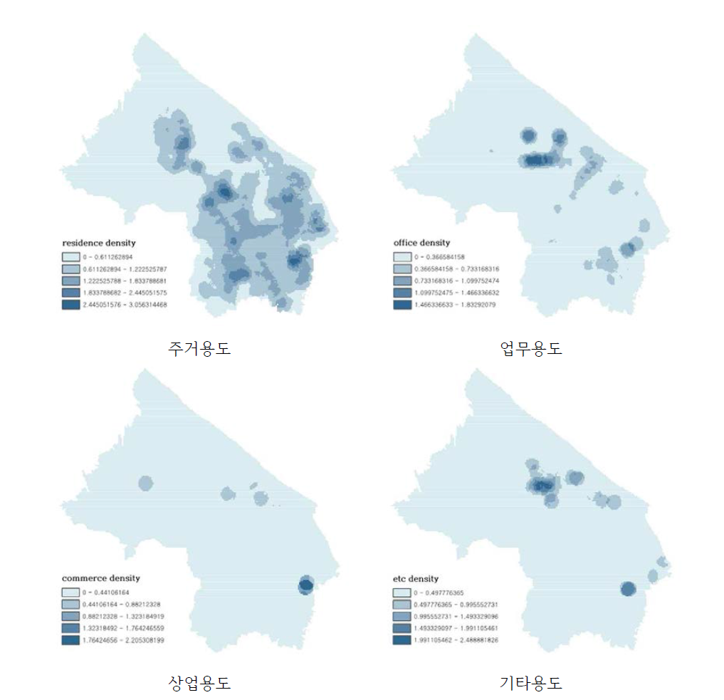 각 용도별 건축물 밀도