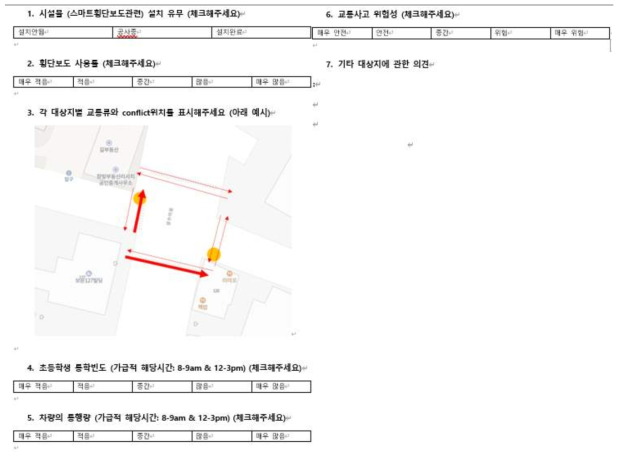 관찰 대상지 현장 조사 설문 내용