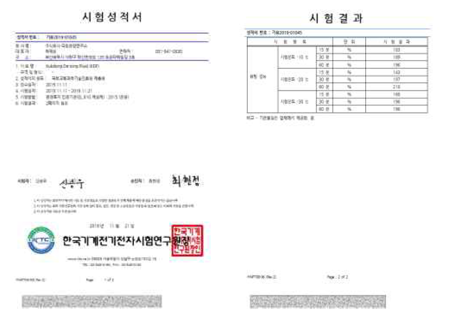 연구개발품 De-icing Fluid 융빙성능 평가 공인성적서