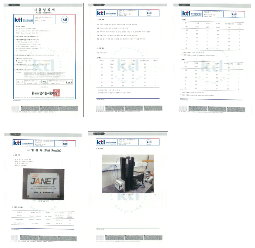 JANET 센서 시험성적서 (증빙자료집 p.221 참고)