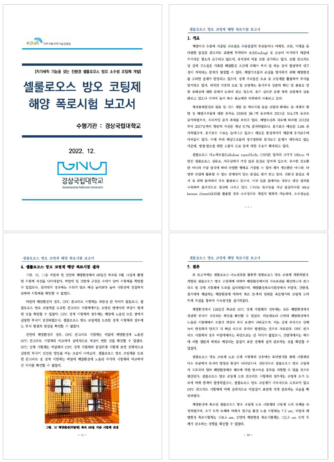 개발 셀룰로오스 방오 코팅제 해양 폭로시험 보고서