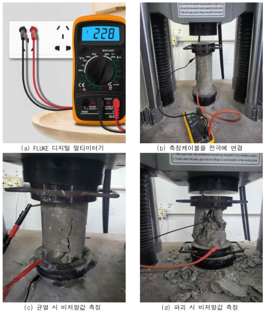 디지털 멀티미터기를 통한 압축파괴 실험 시 비저항값 측정