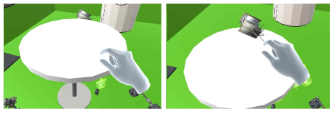 Collaboration context-aware interaction handling pass-through manipulation of virtual objects