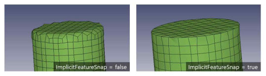 Implicit Feature Snap 설정에 따른 격자 생성 결과