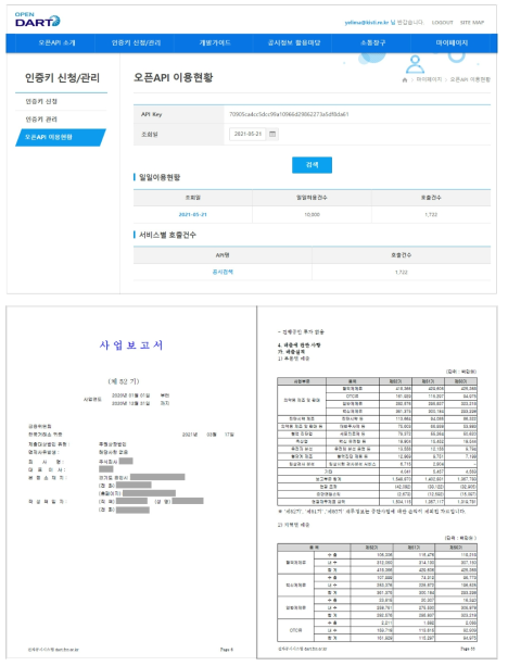 전자공시시스템(DART) open API를 이용한 공시자료(사업보고서) 수집(上) 및 수집한 사업보고서 예시(下)