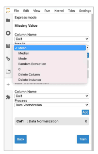 Missing value correction method selection display