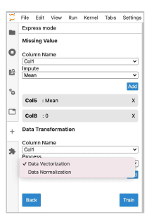 Data normalize method selection display