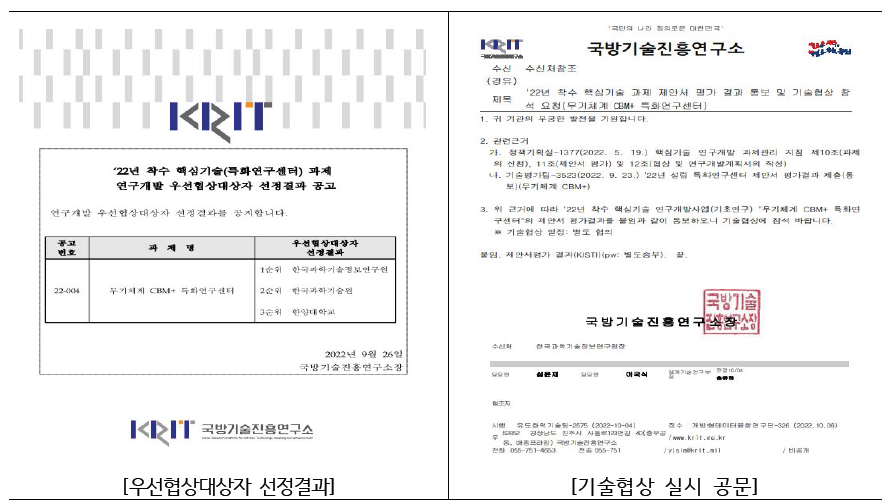 연구개발 우선협상대상자 선정결과