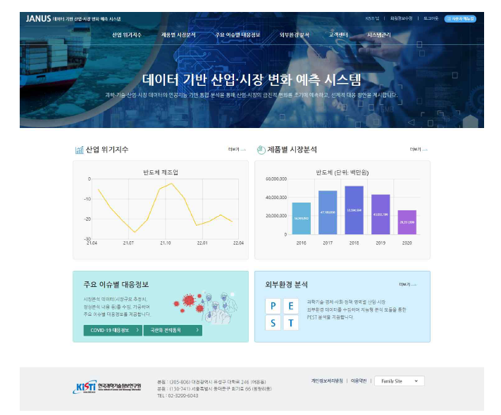 데이터기반 산업·시장 변화예측 시스템 홈페이지 화면