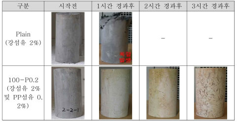 HPFRCC 폭렬성능 1차 평가 결과