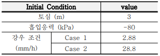 침투해석 경계조건 설정 값
