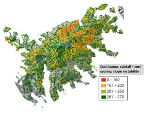 물리기반 산사태 민감도 지도 (=연속강우량 지도)