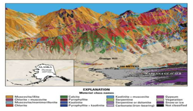 분광카메라를 활용한 광물탐사 연구사례 (출처: USGS)