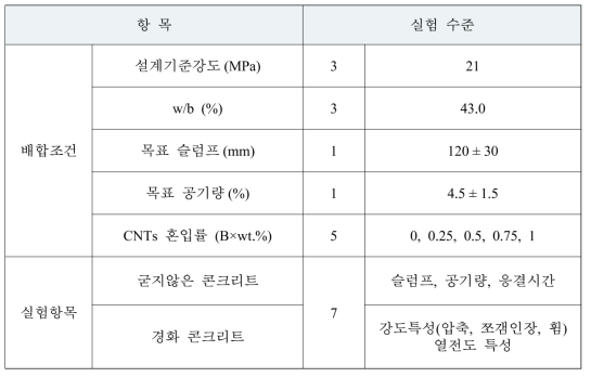 CNTs 교착 혼합시멘트 적용 콘크리트 평가 계획