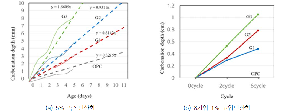 고농도 촉진탄산화 및 고압 촉진탄산화 결과 비교