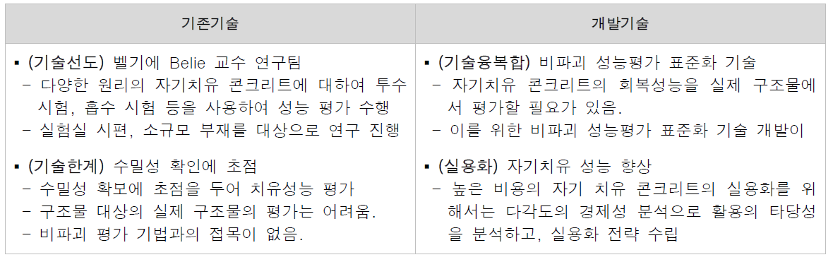 자기치유 콘크리트에 대한 표준화 기술 차별성