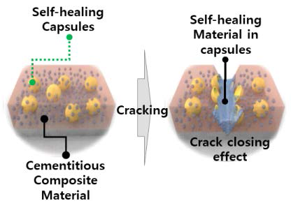 캡슐 활용 균열 자기치유 메커니즘