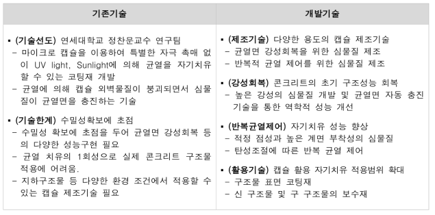 캡슐 활용 자기치유 기술 차별성