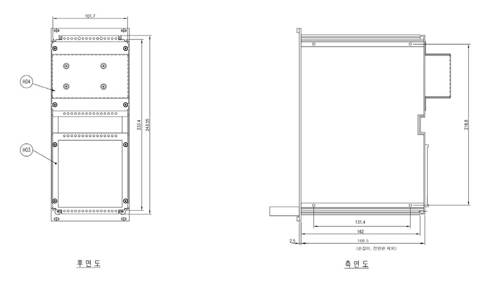 신호기 모듈 기계도면(후면도, 측면도)