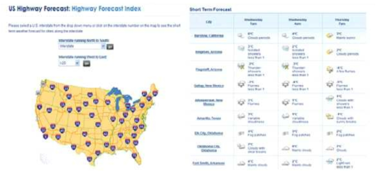 미국 주간고속도로 기상정보 제공 사례
