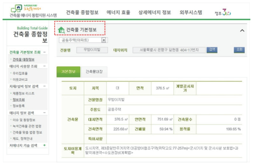건축물 기본정보 제공 화면