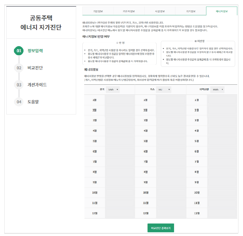 에너지정보 입력 화면