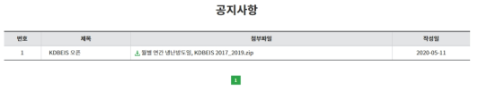 KDBEIS ‘공지사항’ 메뉴 화면