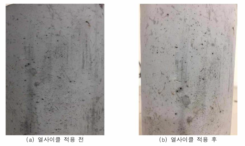 고전도 초고성능 콘크리트의 열사이클 적용 전과 후 시편 표면 상태 비교