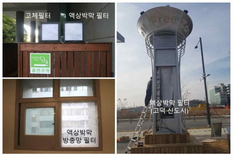 액상막 필터를 이용한 자연풍 집진, 방충망 집진 및 대형 공기청정기용 필터로의