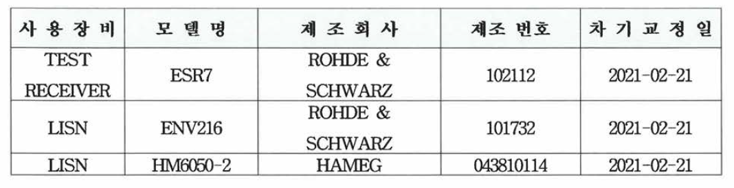 시험 장비목록 및 관련정보