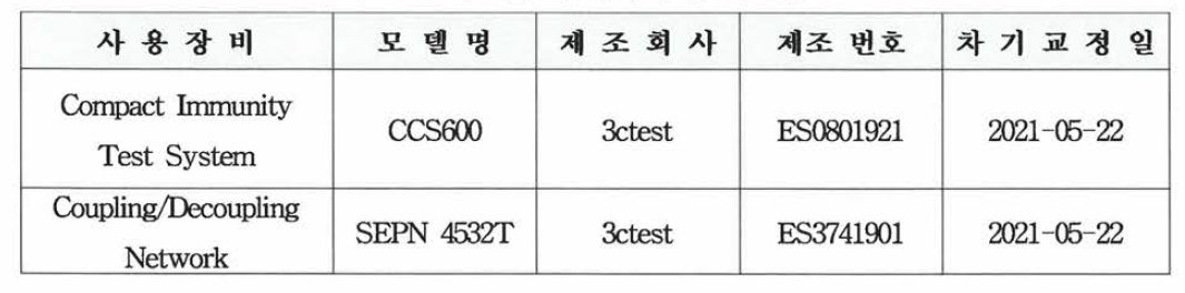 시험 장비목록 및 관련정보