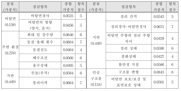 암반비탈면의 AHP 설문 결과