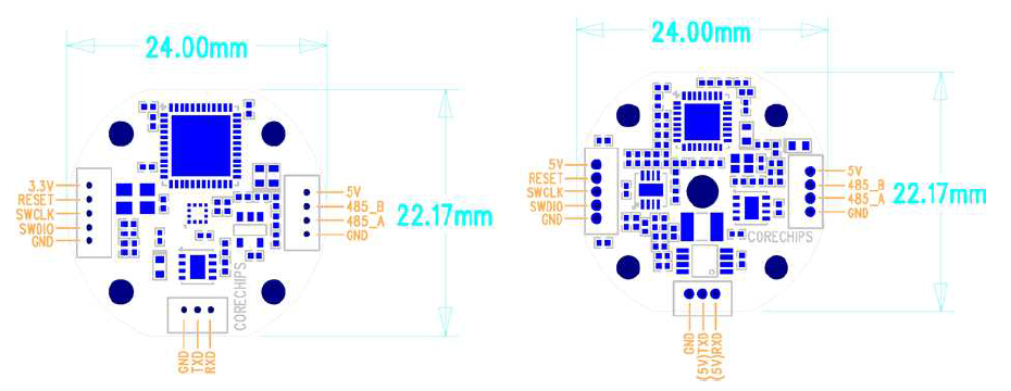 3차년도 스마트볼트 PCB 레이아웃, 가속도 센서용(좌), 스트레인 게이지용(우)