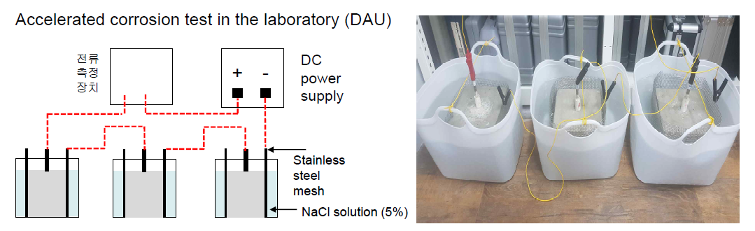 콘크리트에 매입된 철근의 급속부식실험 수행