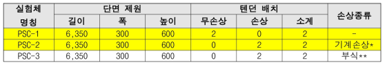 PSC 구조물 실험체 제원